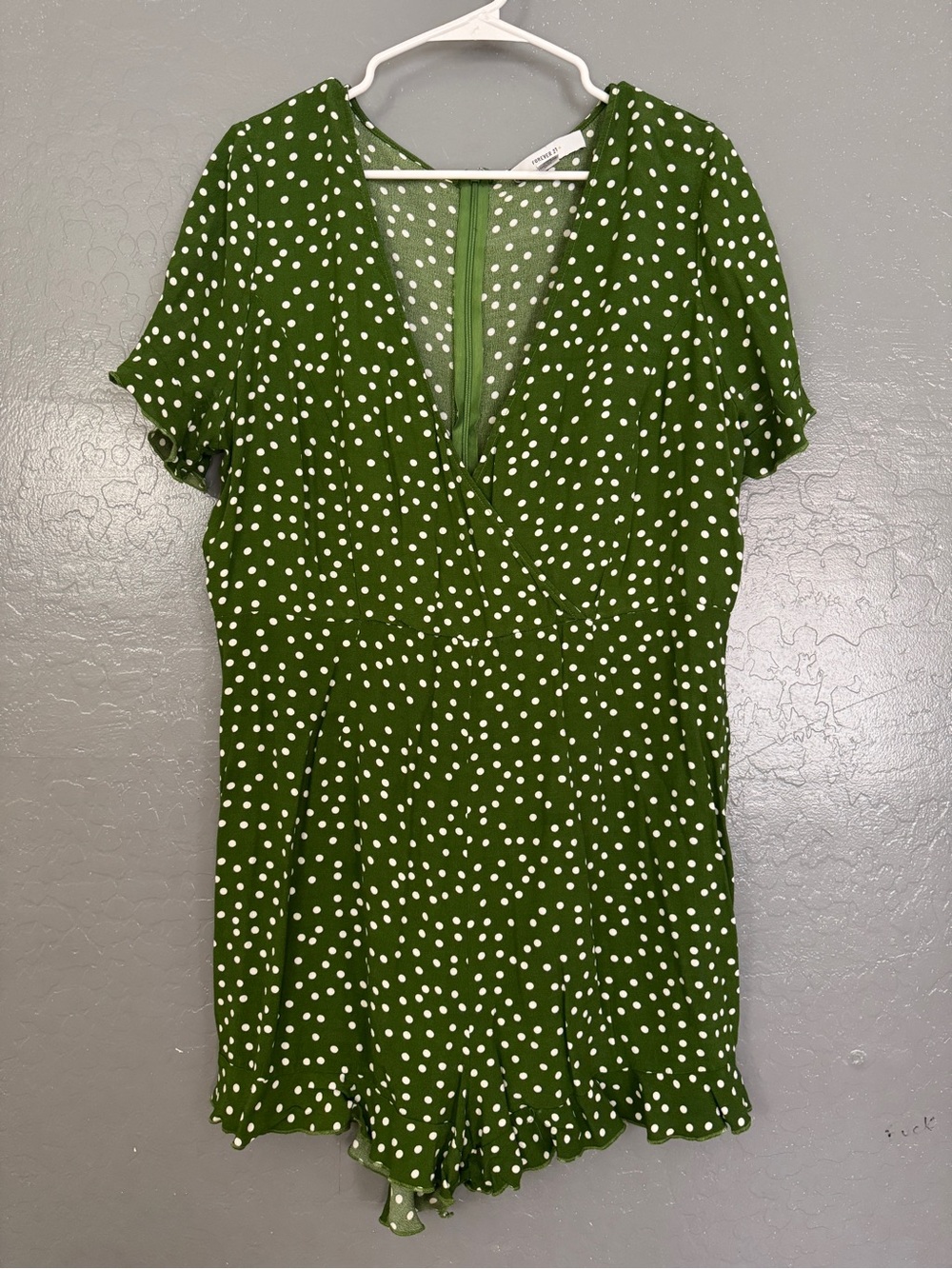 Forever 21 Green Polka Dot V-Neck Romper